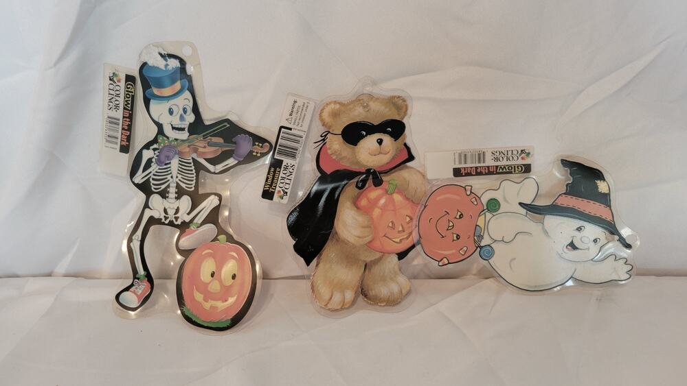 Vintage Color Clings Glow In The Dark Skeleton Violin Halloween Window...
